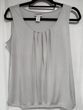 Chico's Shimmery Silver Pleated Sleeveless Camisole
